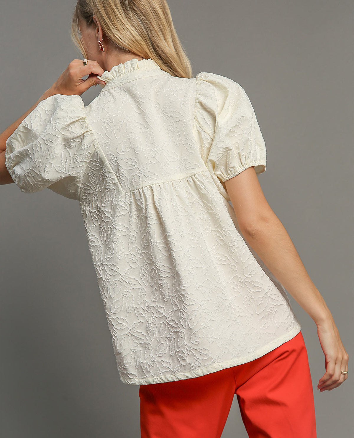 Jacquard High Neck Top with Lace