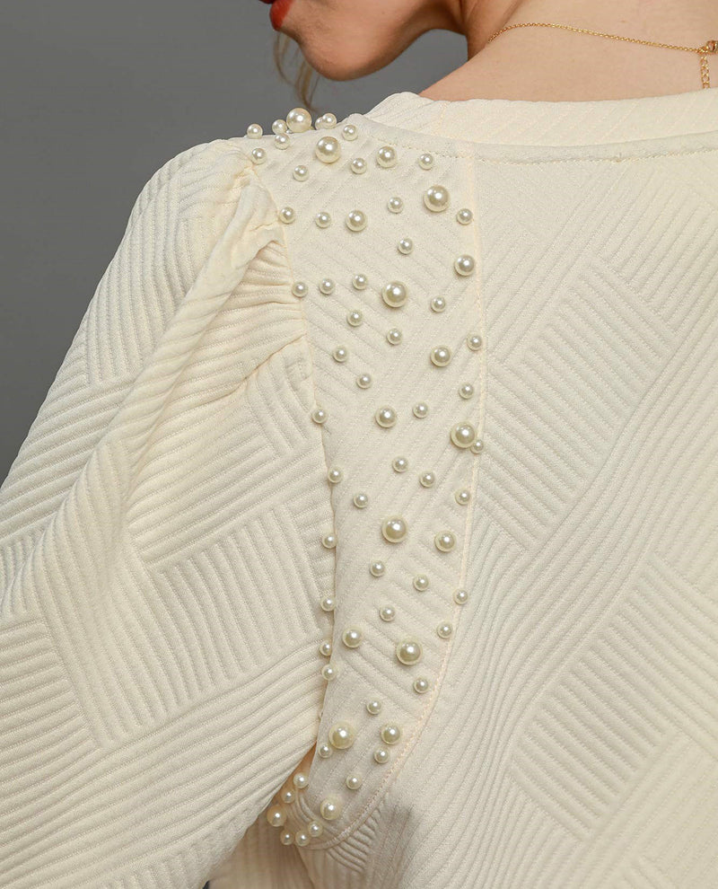 Jacquard Top with Pearl Details