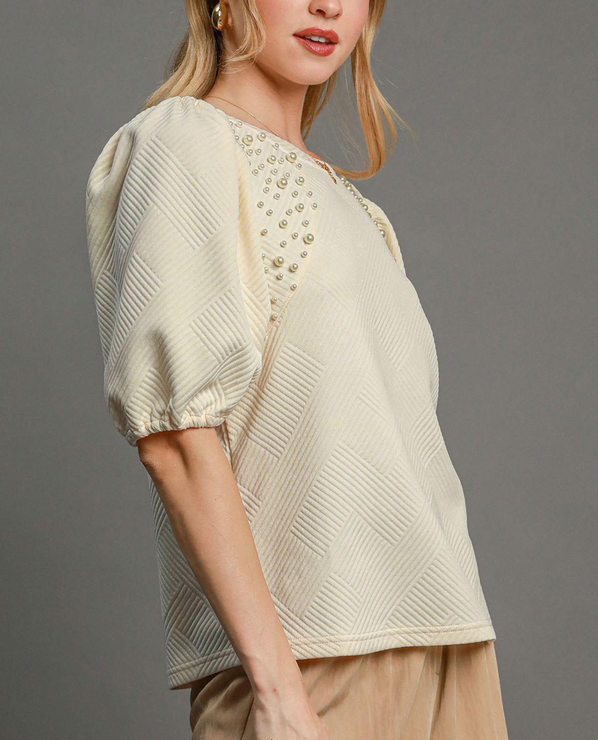 Jacquard Top with Pearl Details