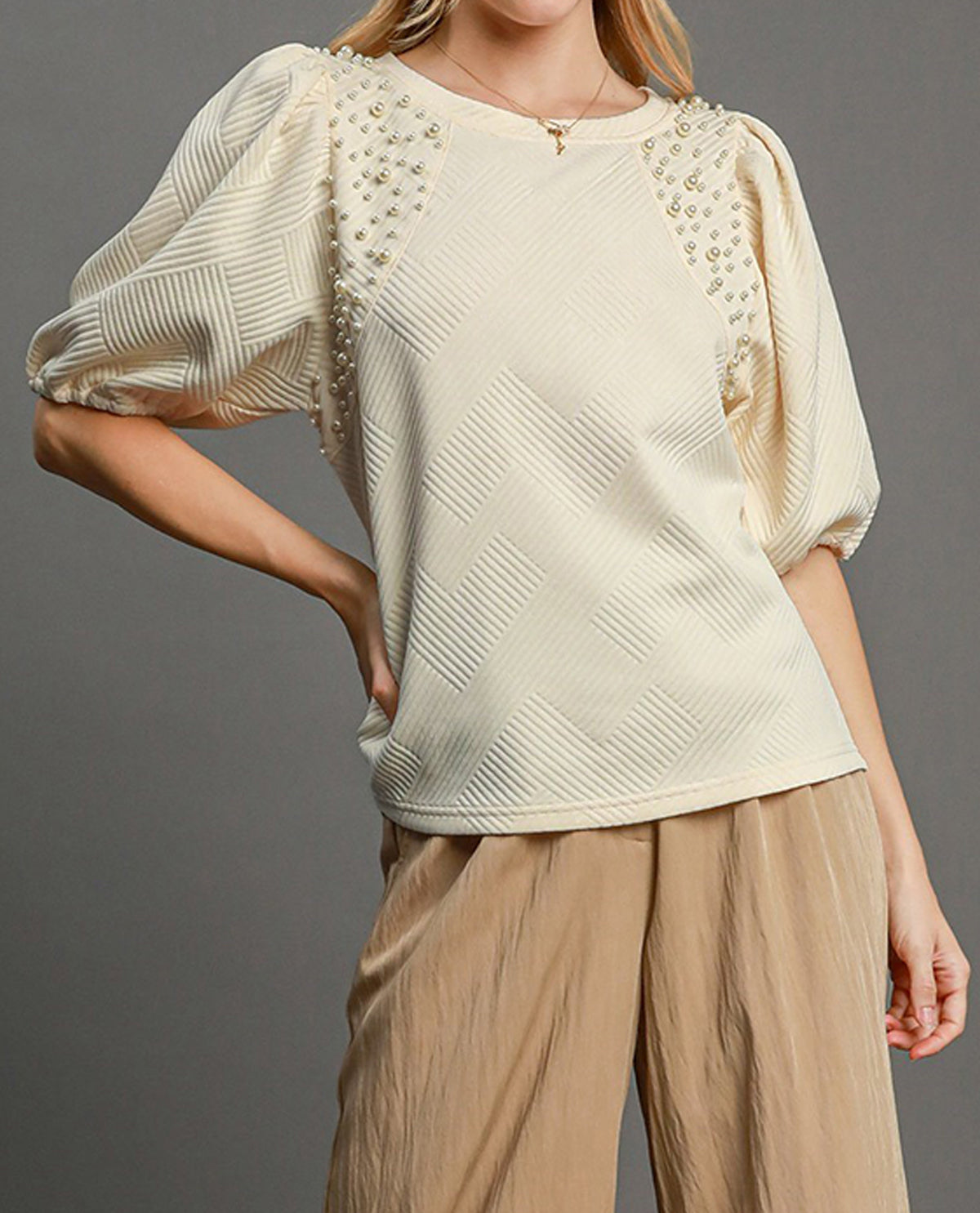 Jacquard Top with Pearl Details