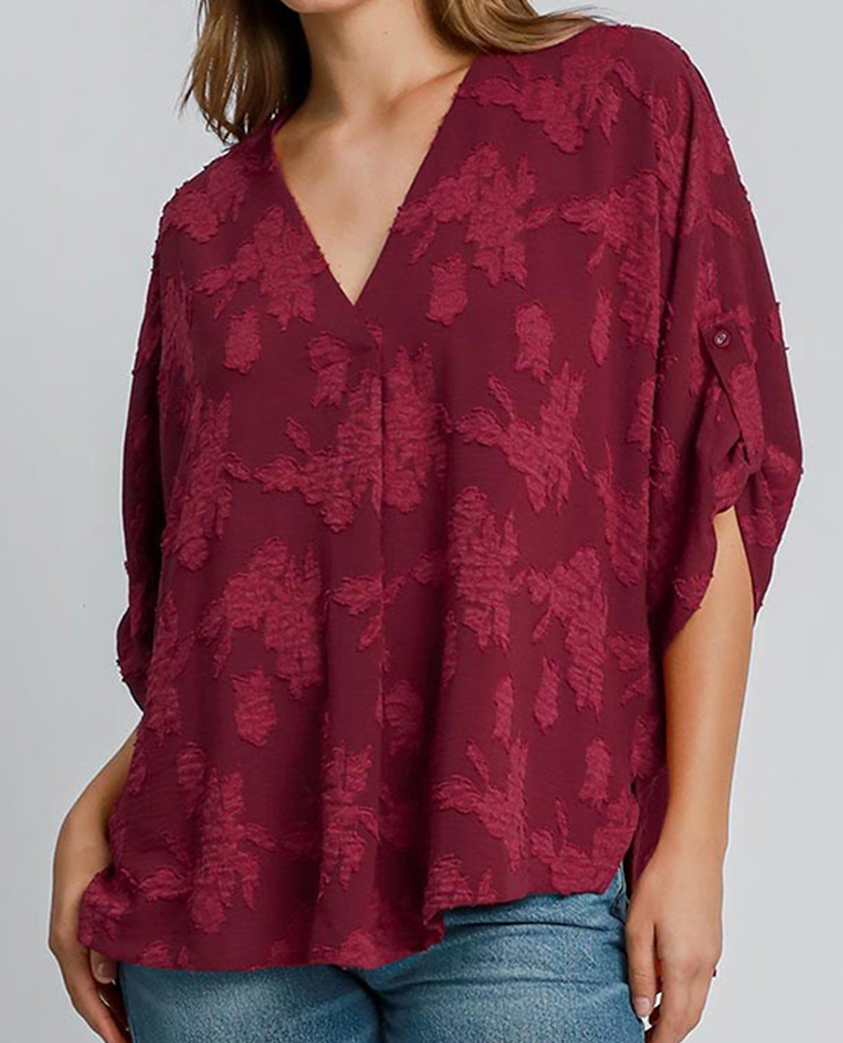 Burnout V-Neck Oversized Floral Top