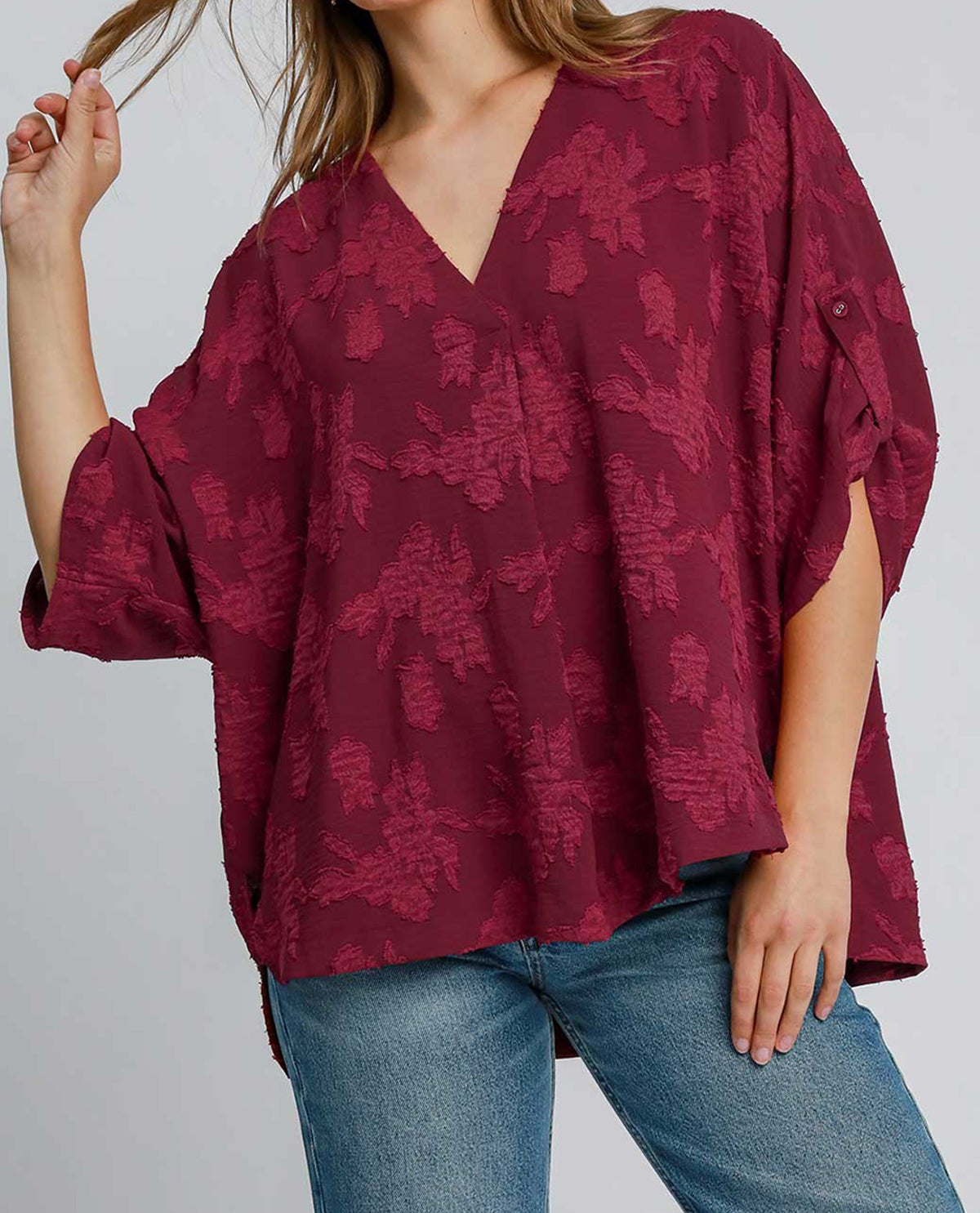 Burnout V-Neck Oversized Floral Top