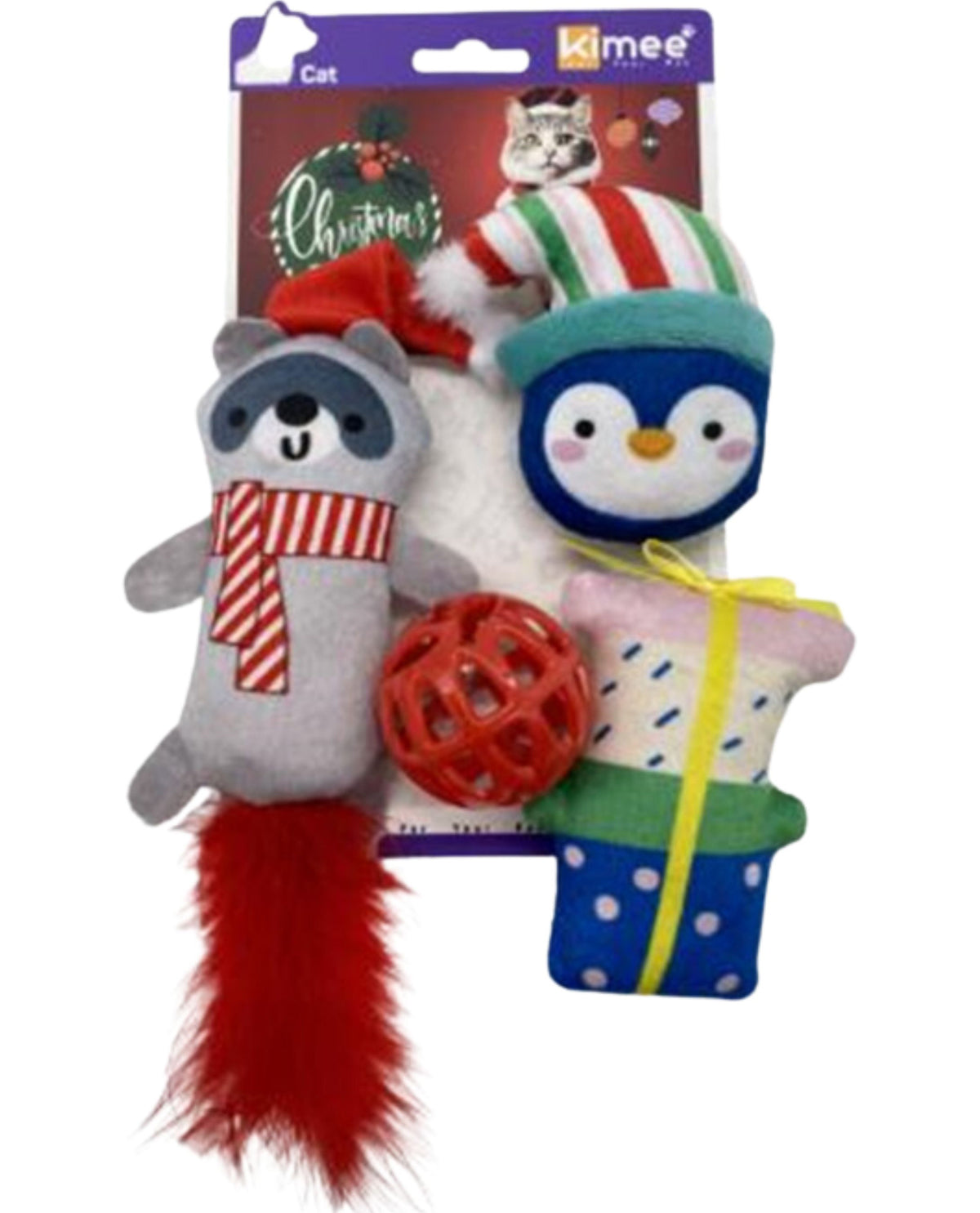 Raccoon & Presents Christmas Cat Toy - Four Pack