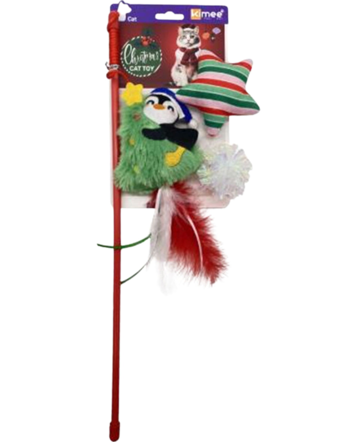 Christmas Penguin and Tree Cat Wand Toy - Three Pack