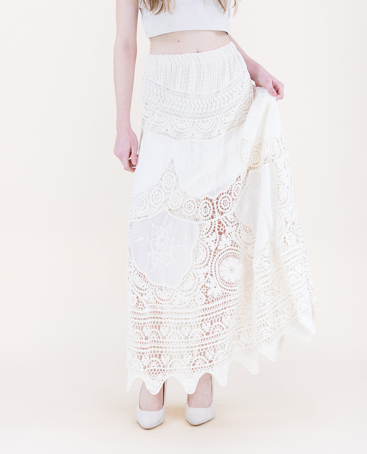 Original USA Crochet Lace Skirt Beige