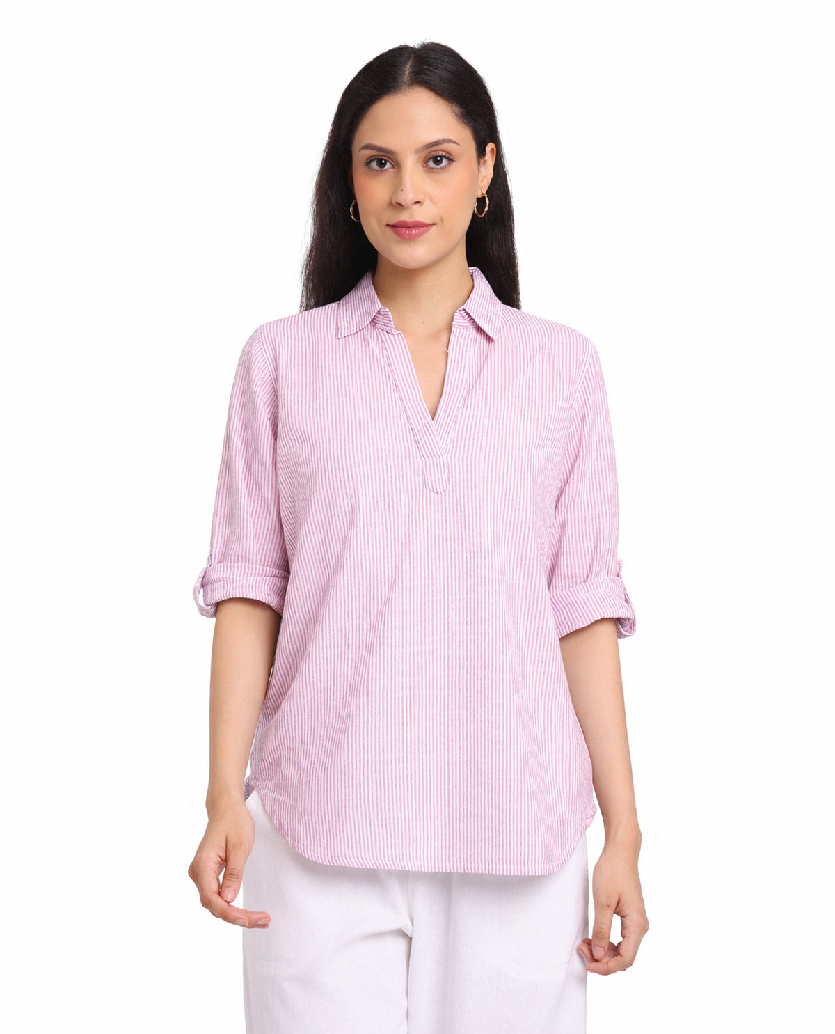 Dash Petite Linen 3/4 Sleeve V-Neck Top Lilac