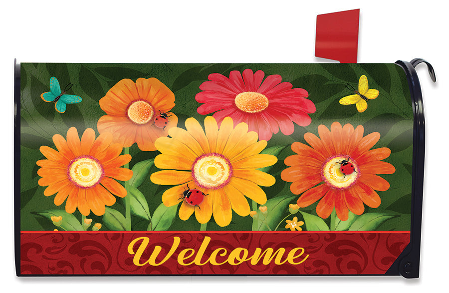 Colorful Daisies and Ladybugs Welcome Mailbox Cover