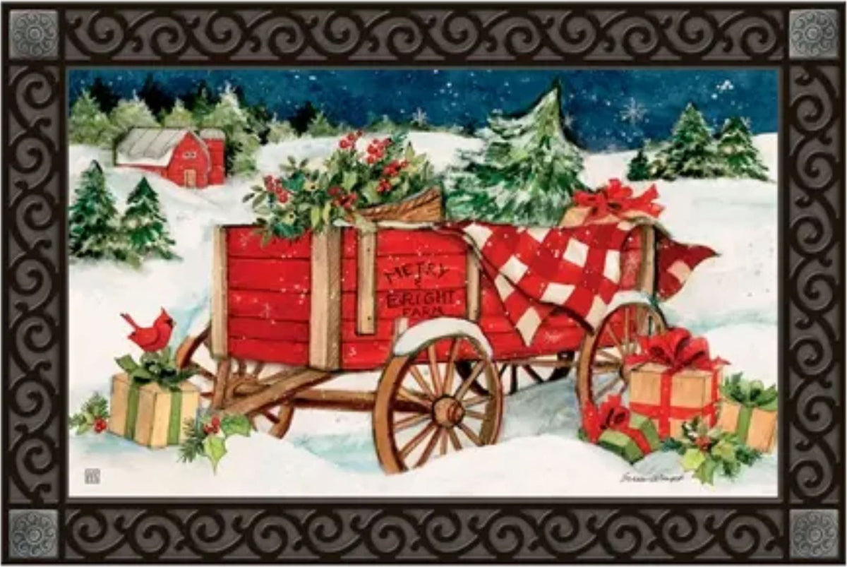 Christmas Farm Wagon Doormat