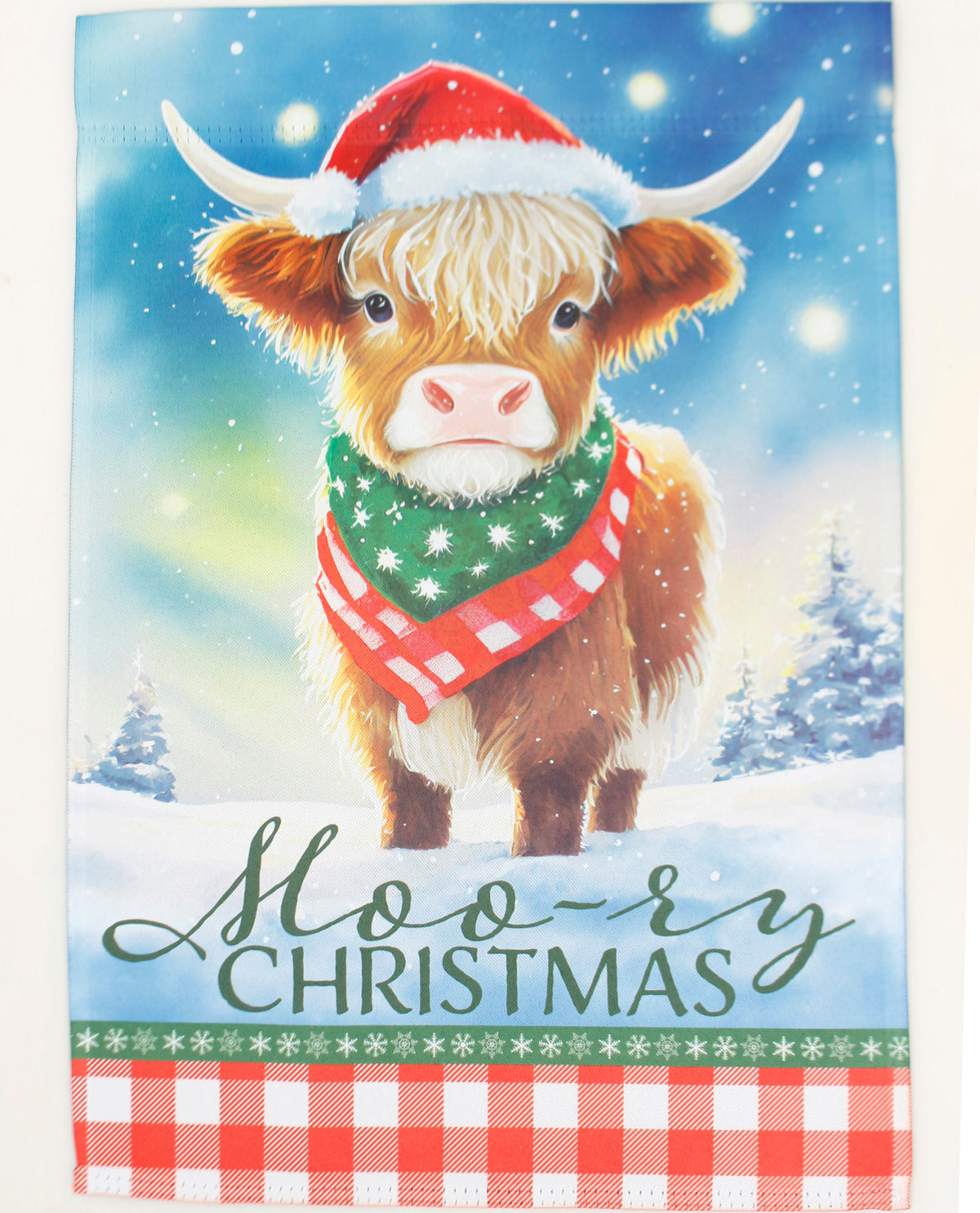 Moo Christmas Highland Cow House Flag