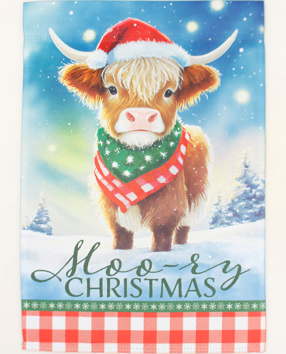 Moo Christmas Highland Cow House Flag