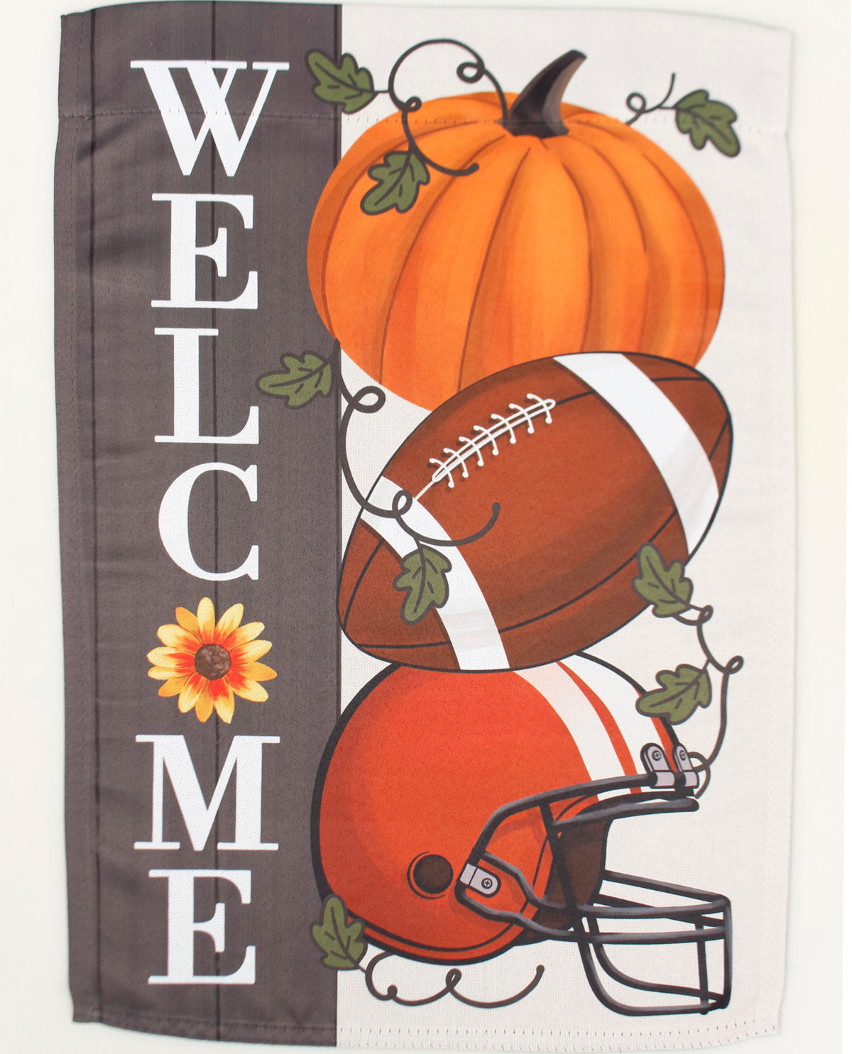 Football & Pumpkin Welcome Garden Suede Flag