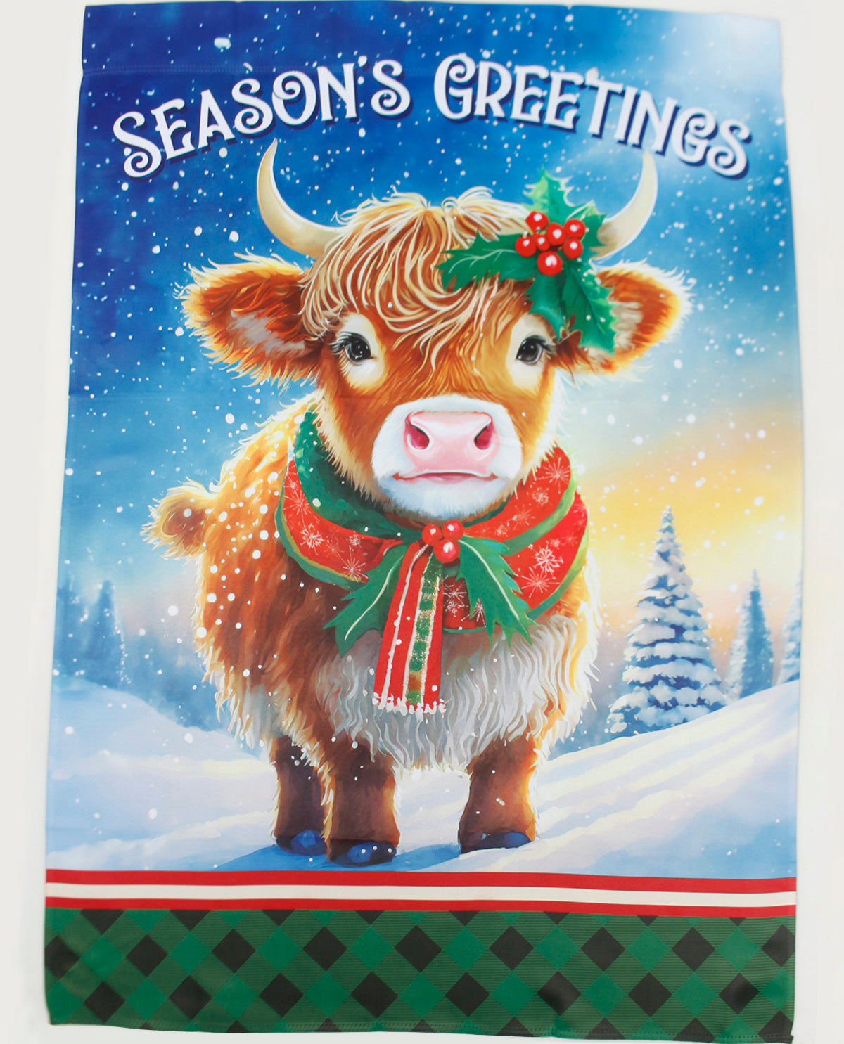 Season Greetings Highland Cow Garden Flag