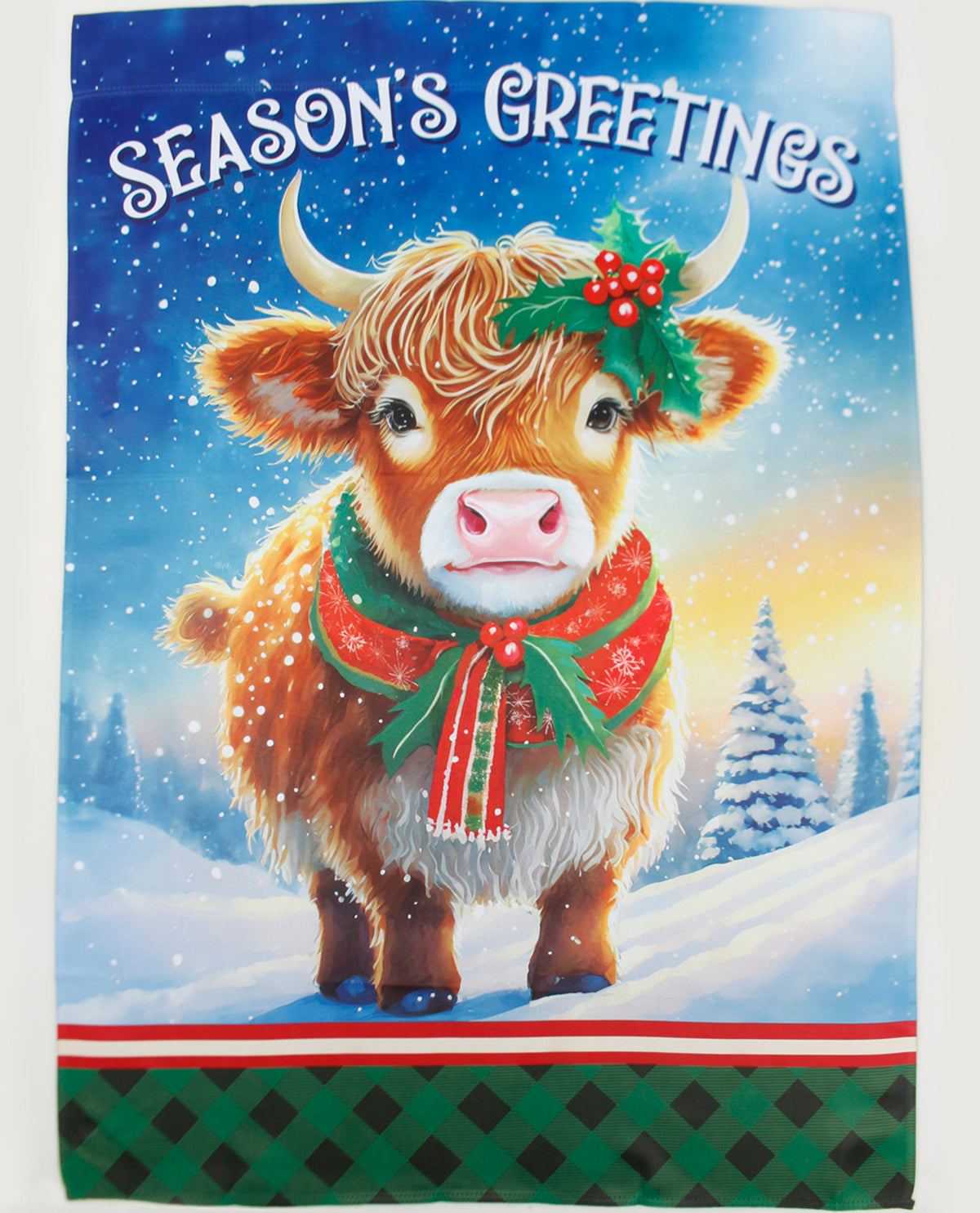 Season Greetings Highland Cow Garden Flag