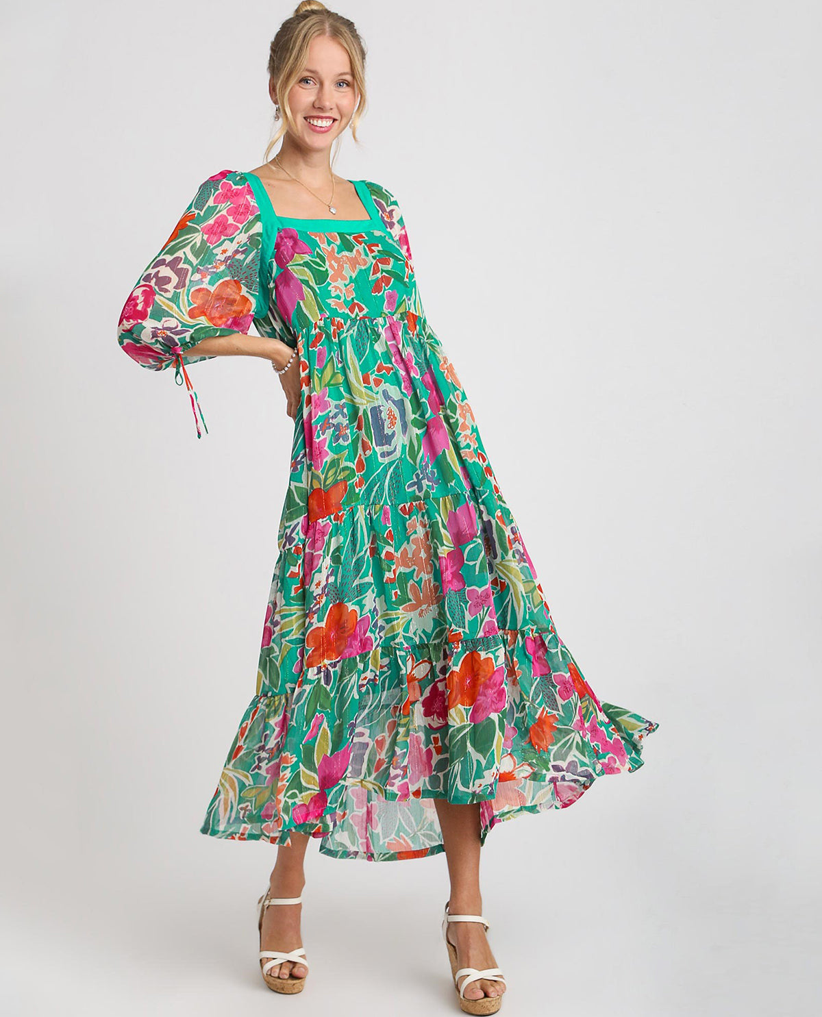 Lurex Metallic Floral Print Midi Dress – Hamrick's Shop
