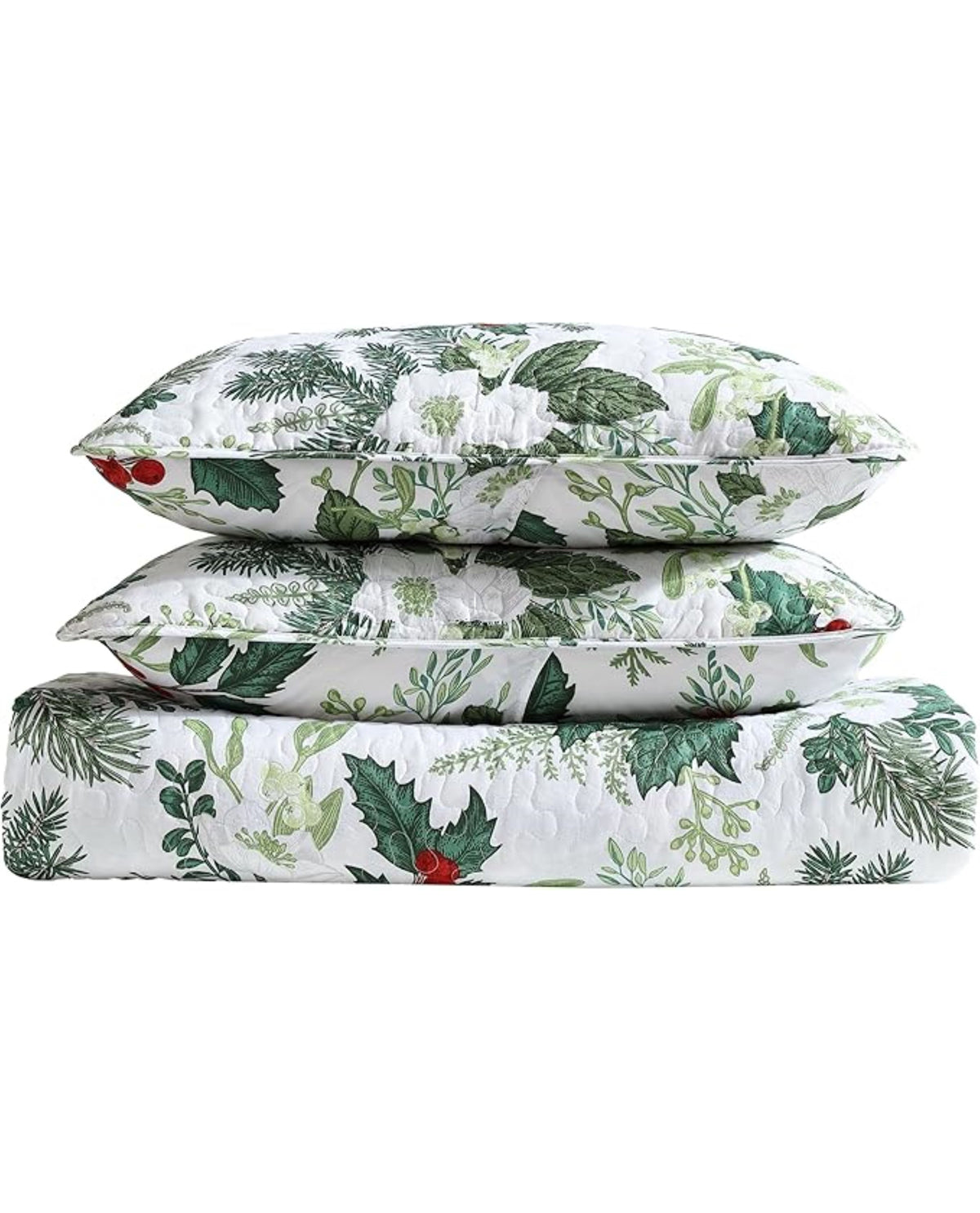 King Green Bouquet Christmas Three Piece Quilt Set