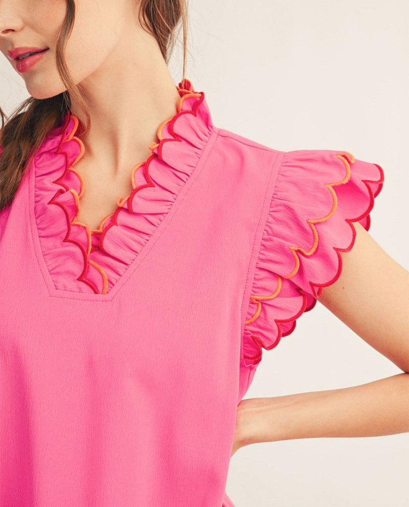Jodifl Solid Ruffle Sleeve Dress Pink