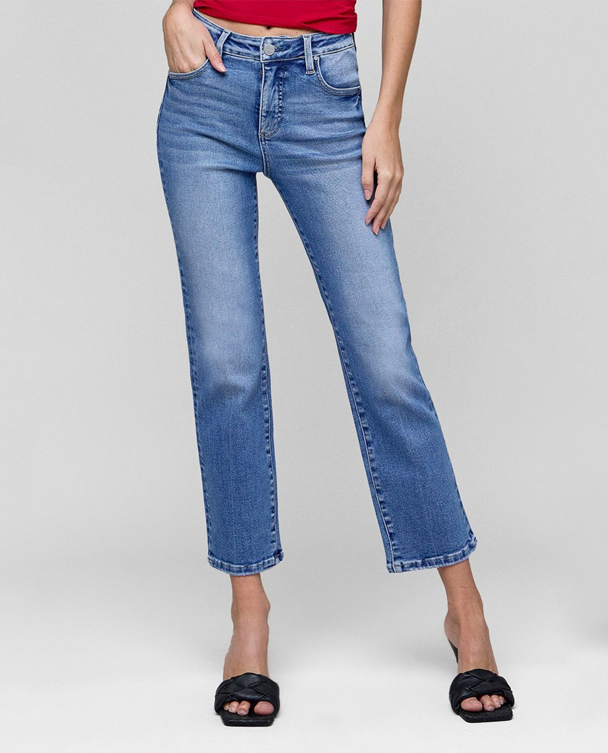 Risen High Rise Crop Jeans Medium Wash