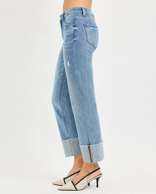 Risen Mid Rise Crop Cuffed Jeans Medium Wash