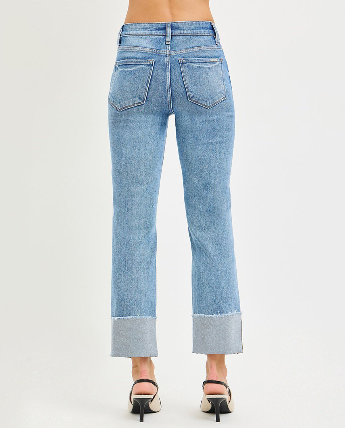 Risen Mid Rise Crop Cuffed Jeans Medium Wash