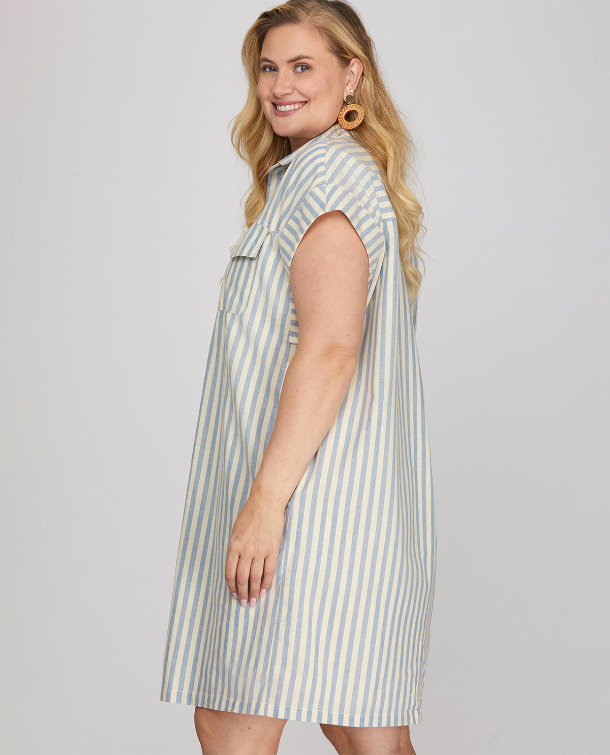 She And Sky Stripe Button Down Dress Lt Blue