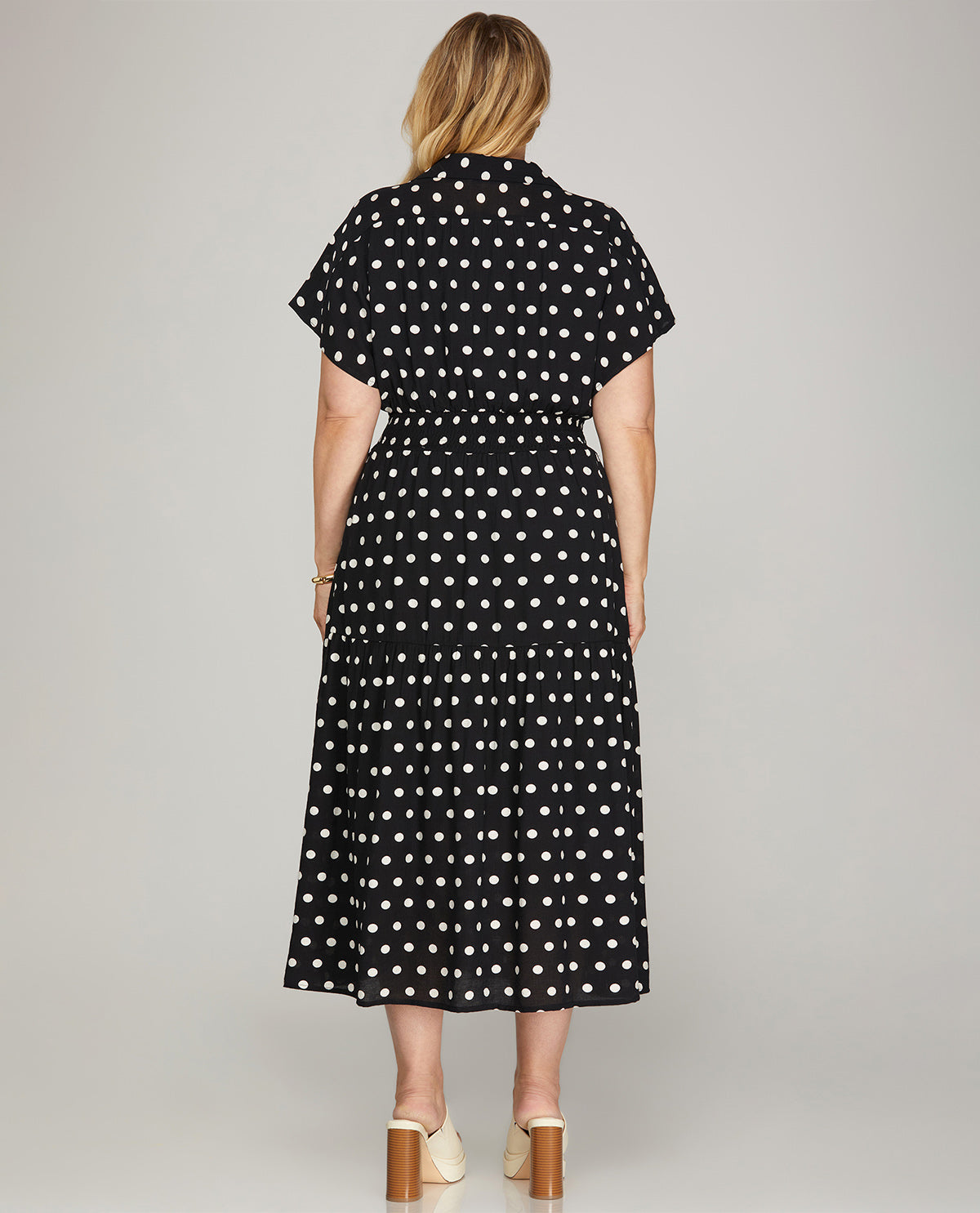 She & Sky Polka Dot Dress With Smocked Waist Black