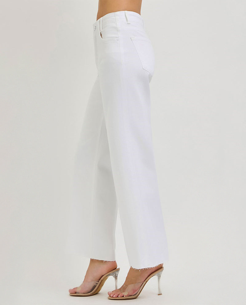 Risen High Rise Wide Leg Jeans White