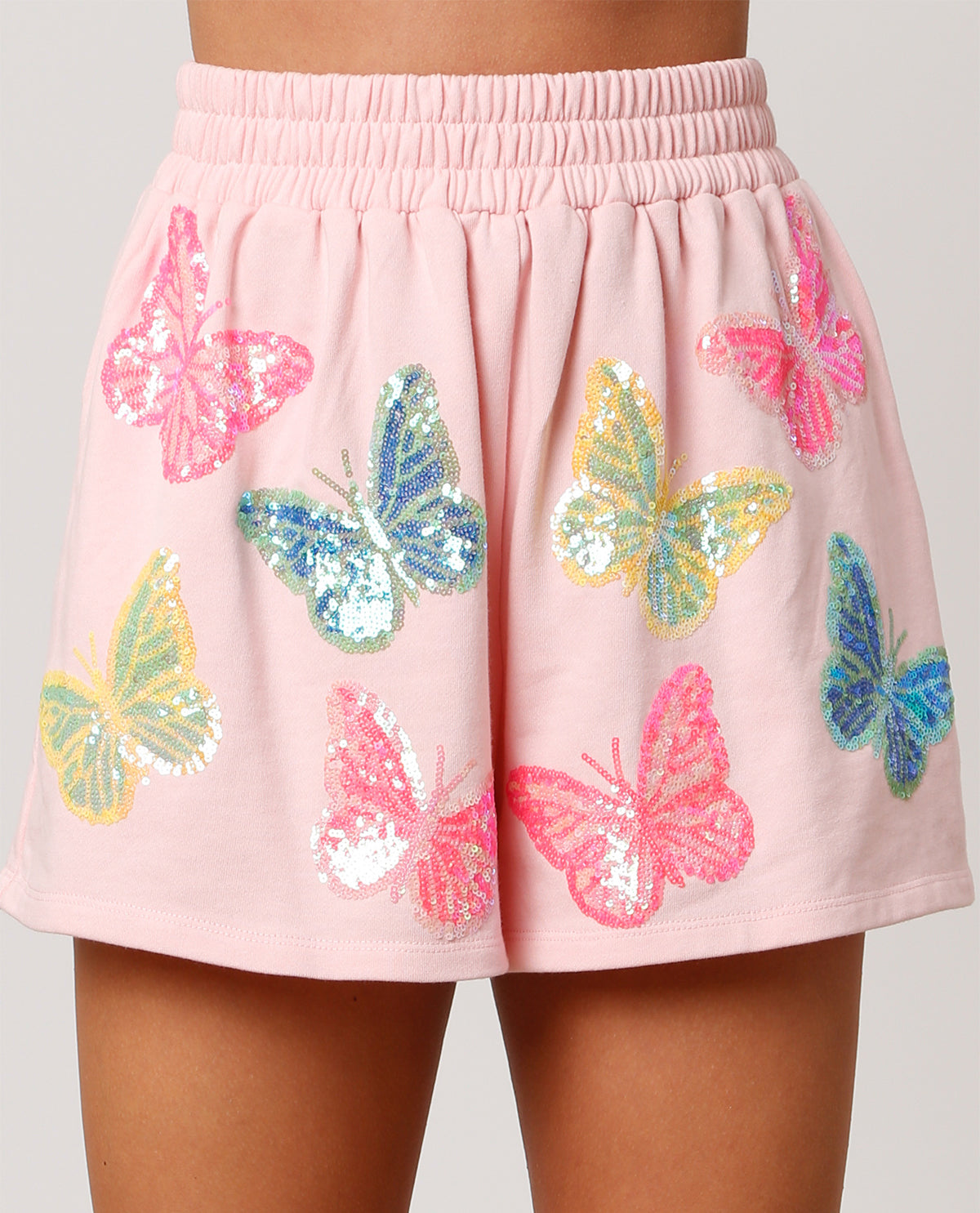 Peach Love Butterfly Sequin Terry Shorts