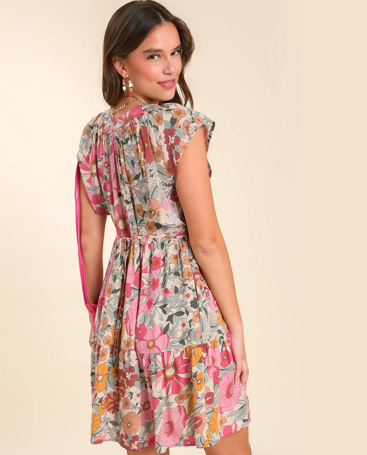 Floral Print Dress with Flutter Sleeve
