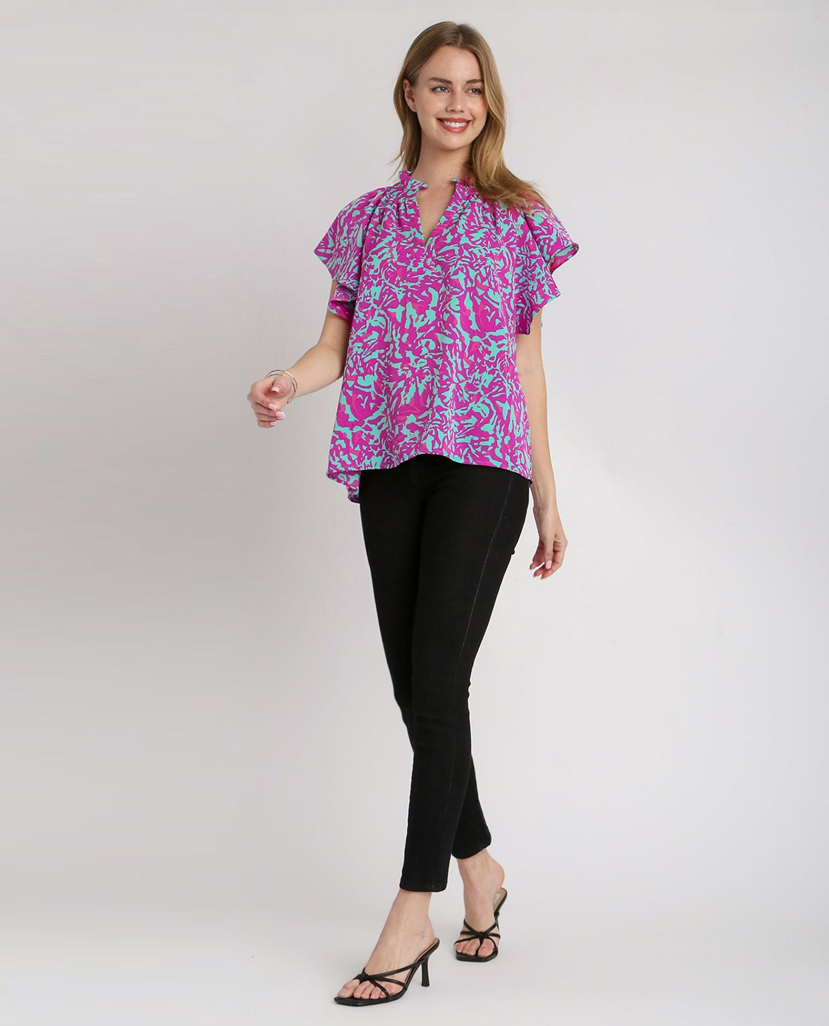 Two Tone Abstract Print Top