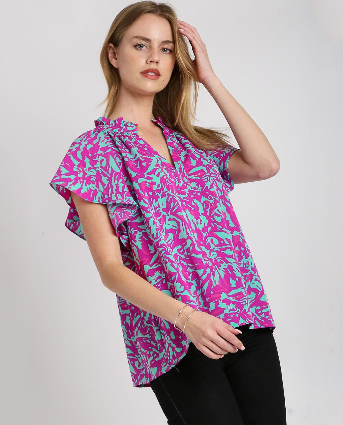 Two Tone Abstract Print Top