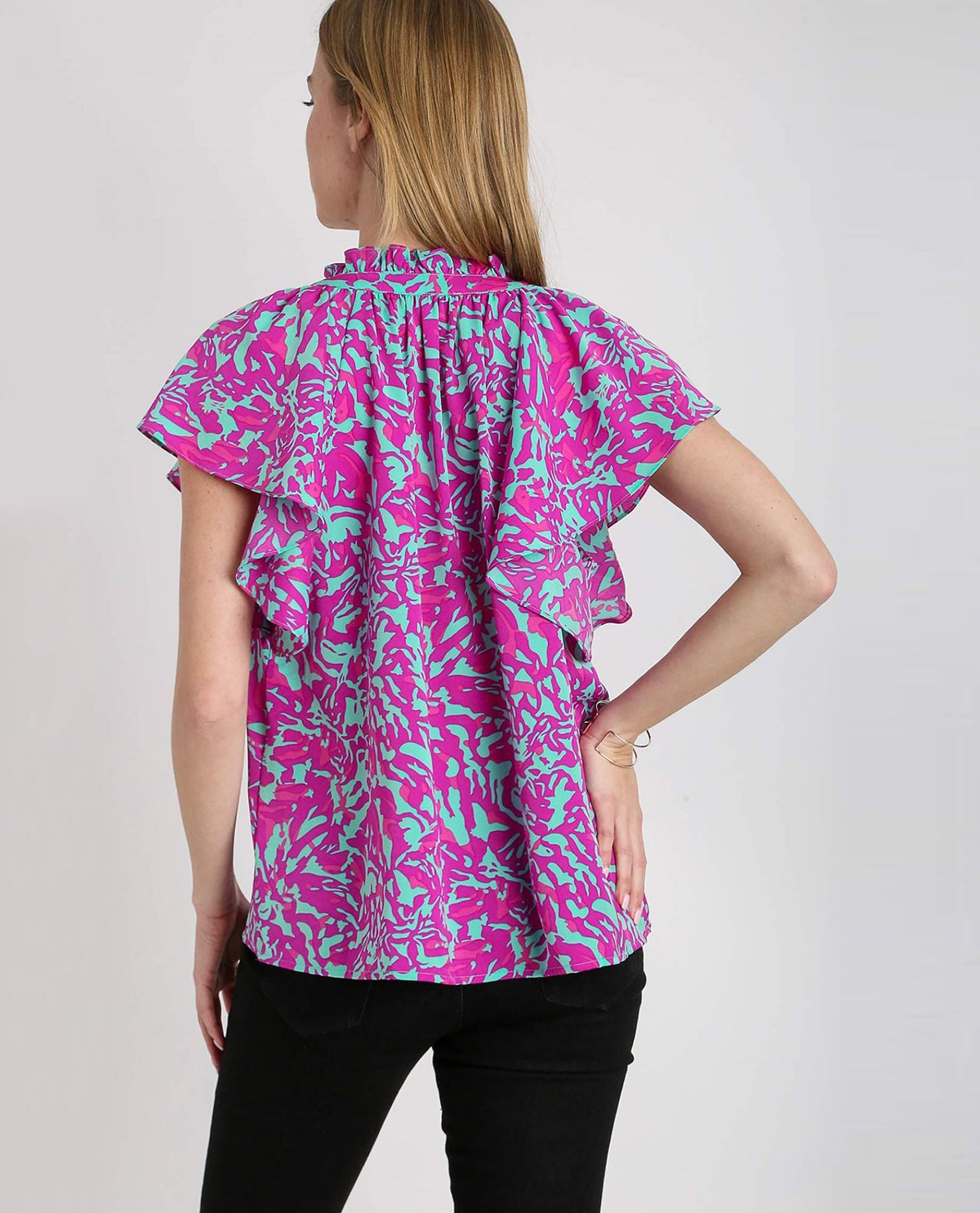 Two Tone Abstract Print Top