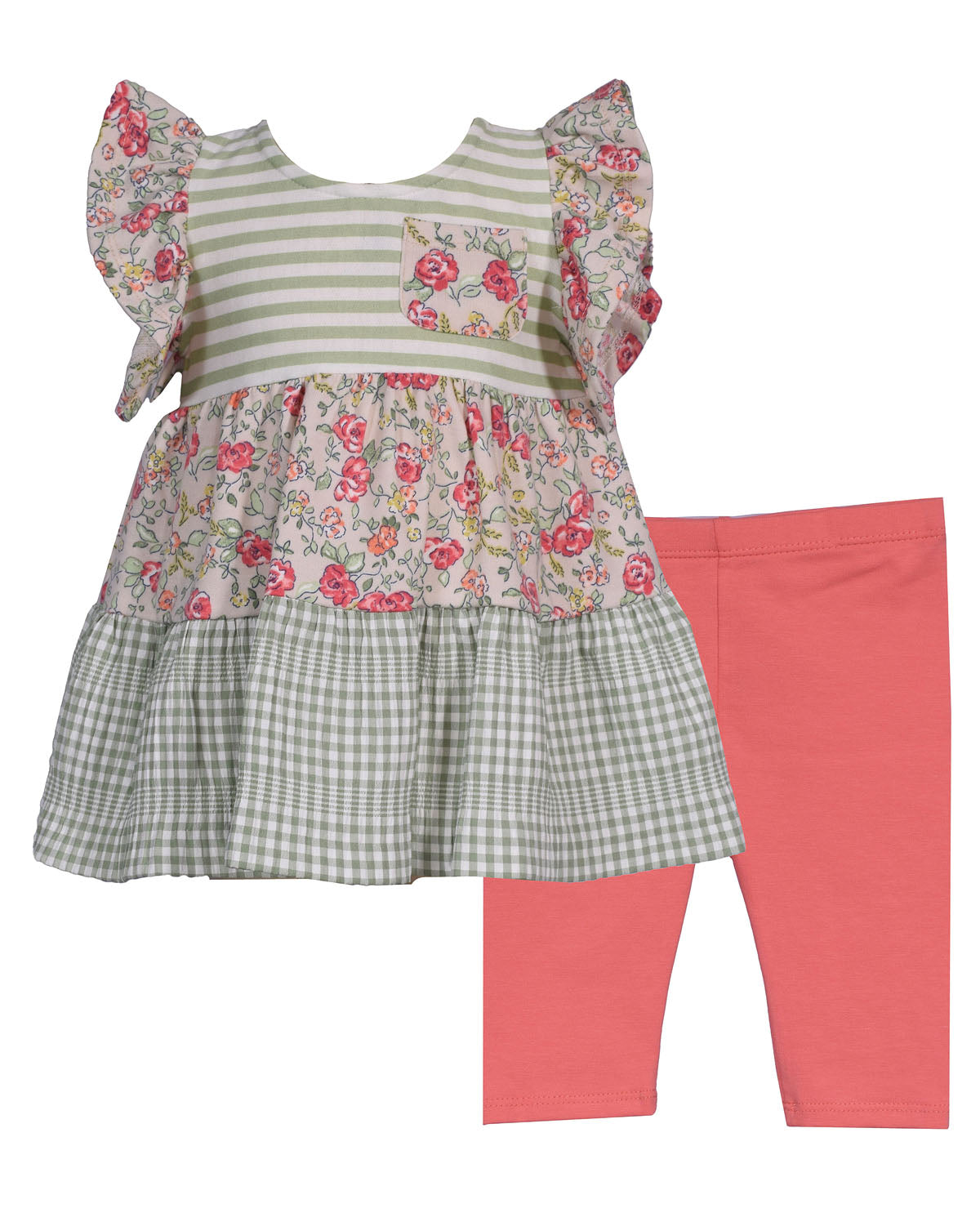 Bonnie Jean Toddler Girl Mash Up Stripe and Floral Legging Set