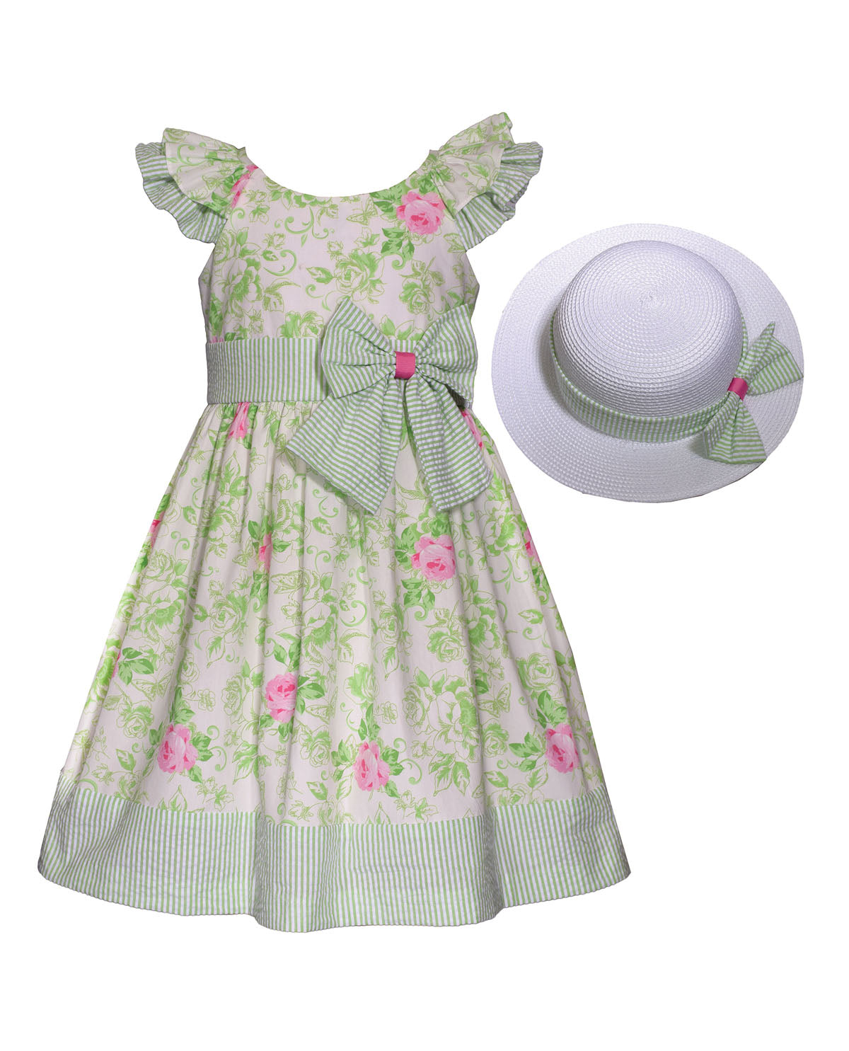 Bonnie Jean 7-16 Floral Dress with Matching Hat