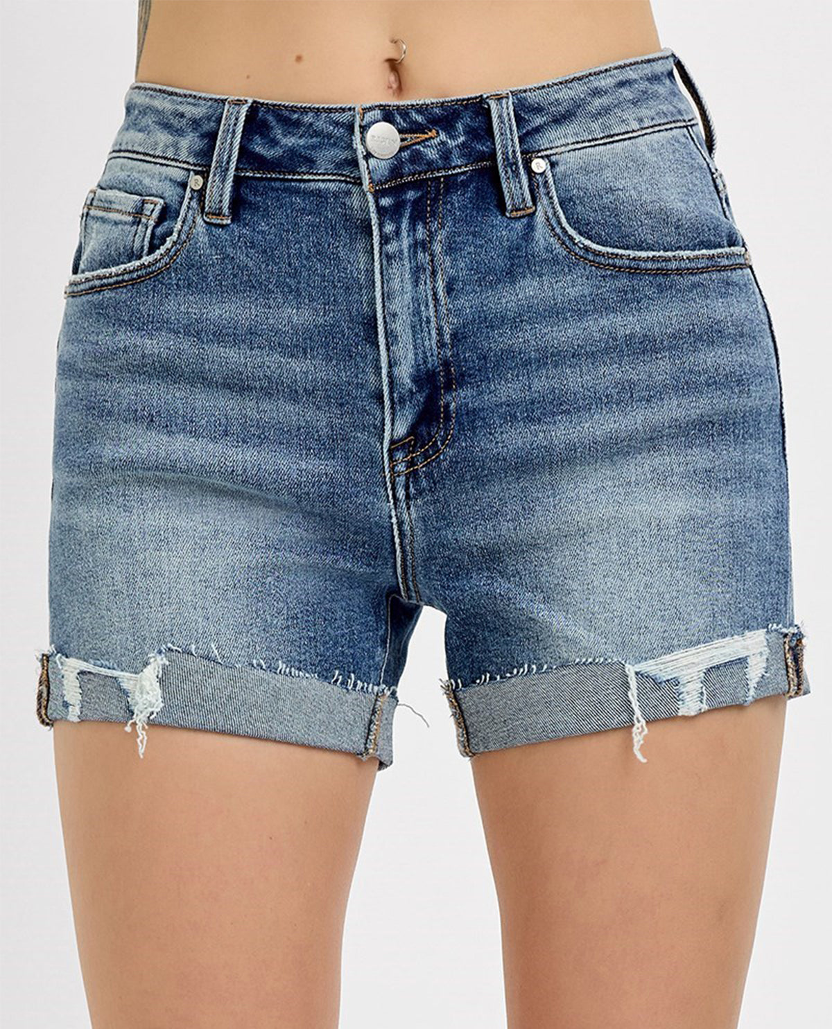 Risen High Rise Shorts Medium Wash