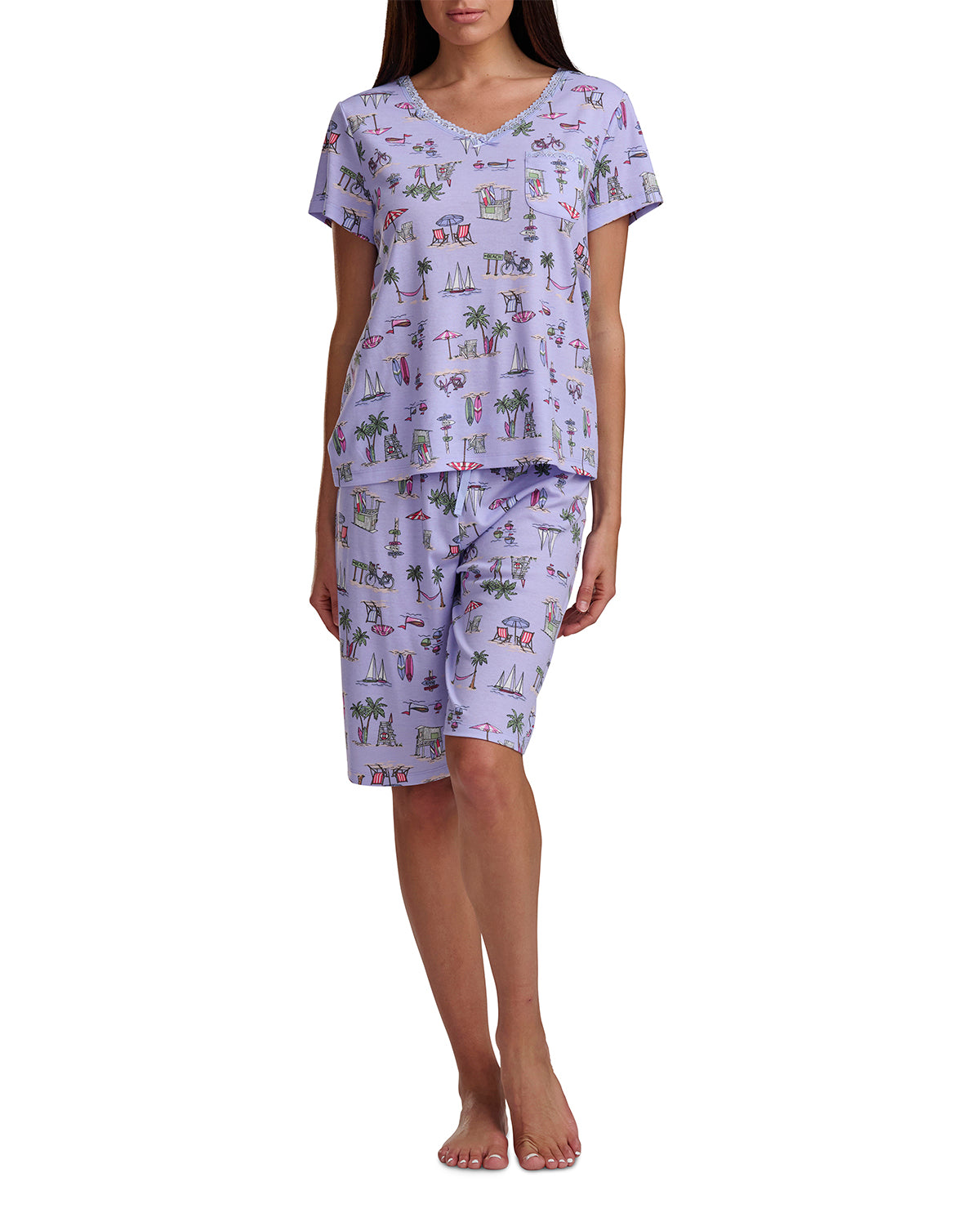 Karen Neuburger Short Sleeve Henley & Bermuda Short Set