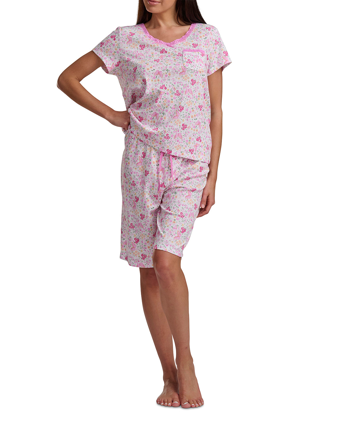 Karen Neuburger Short Sleeve Henley & Bermuda Short Set