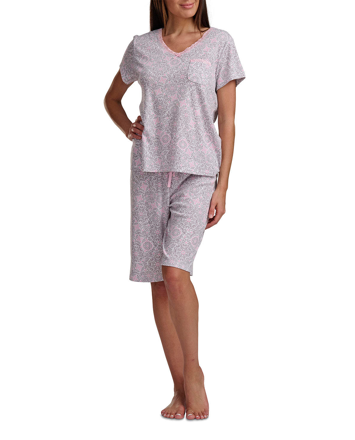 Karen Neuburger Short Sleeve Henley & Bermuda Short Set