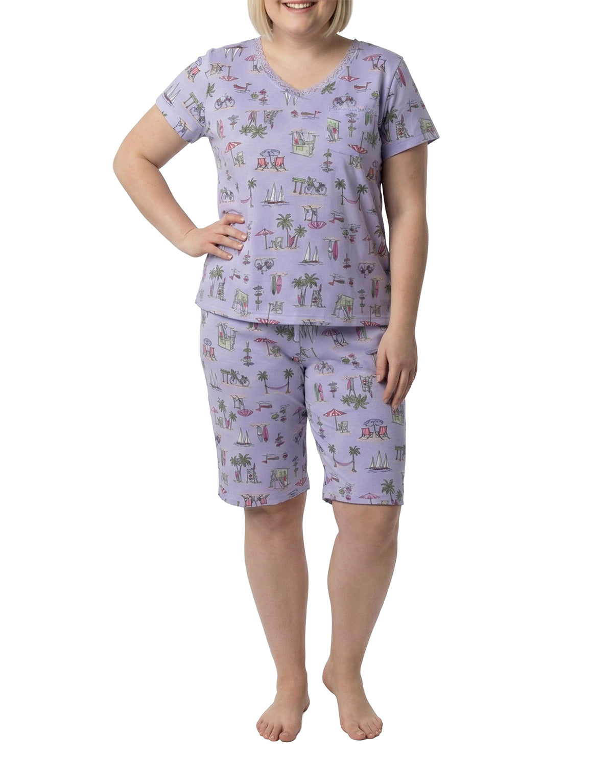 Karen Neuburger Short Sleeve Henley & Bermuda Short Set
