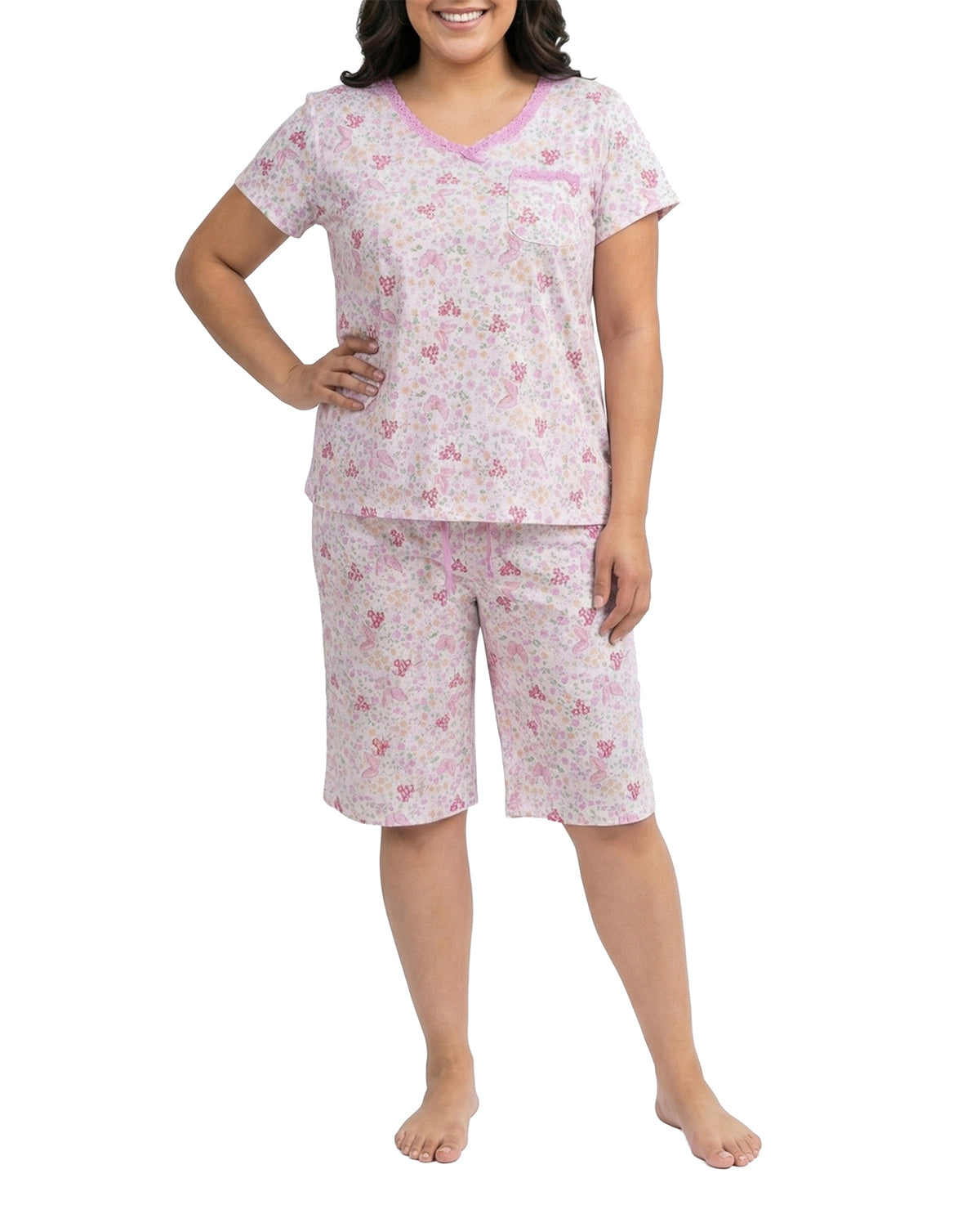 Karen Neuburger Short Sleeve Henley & Bermuda Short Set