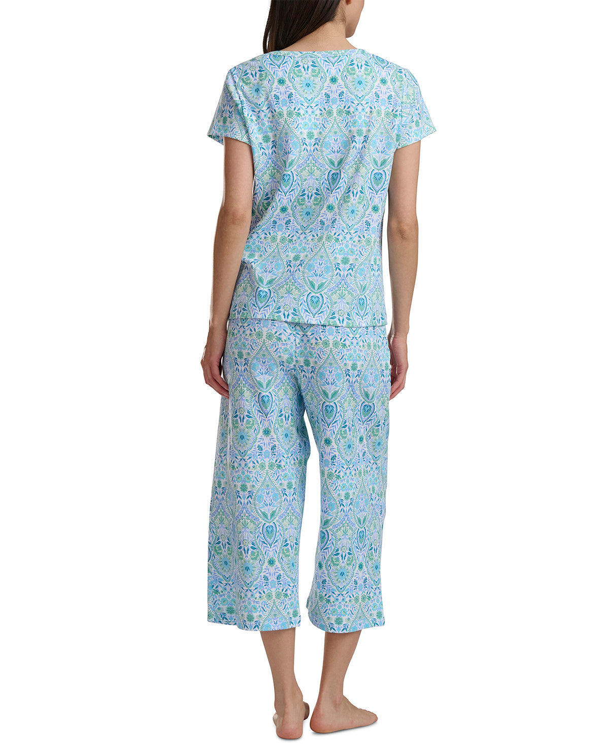Karen Neuburger Short Sleeve V-Neck Tee & Capri Pant Set Lt Blue