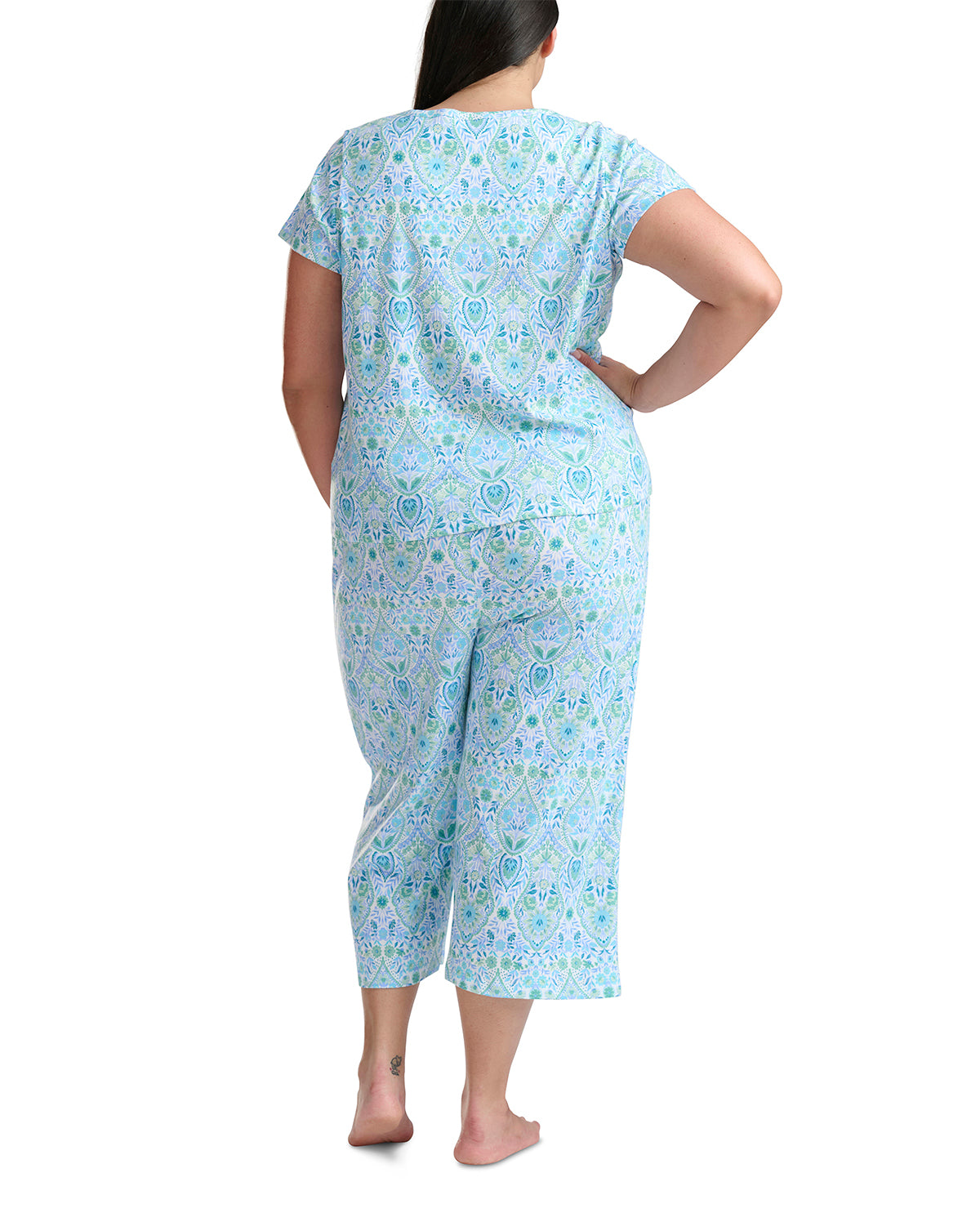 Karen Neuburger Short Sleeve V-Neck Tee & Capri Pant Set Lt Blue