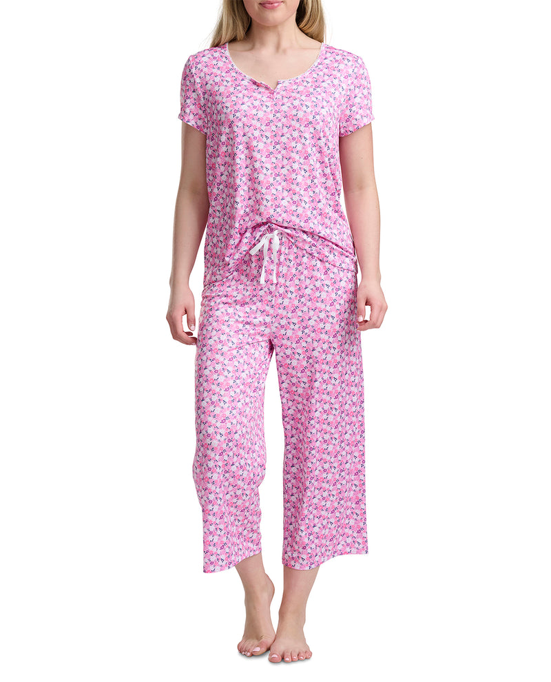 Karen Neuburger Scoop Neck Henley & Crop Pant Set