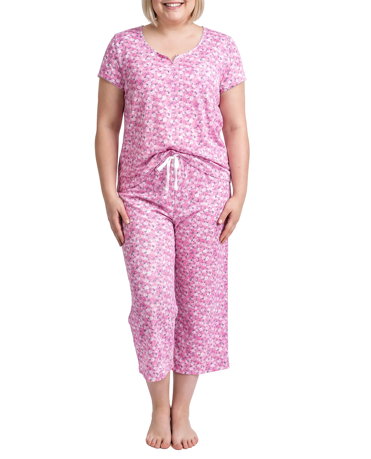Karen Neuburger Scoop Neck Henley & Crop Pant Set