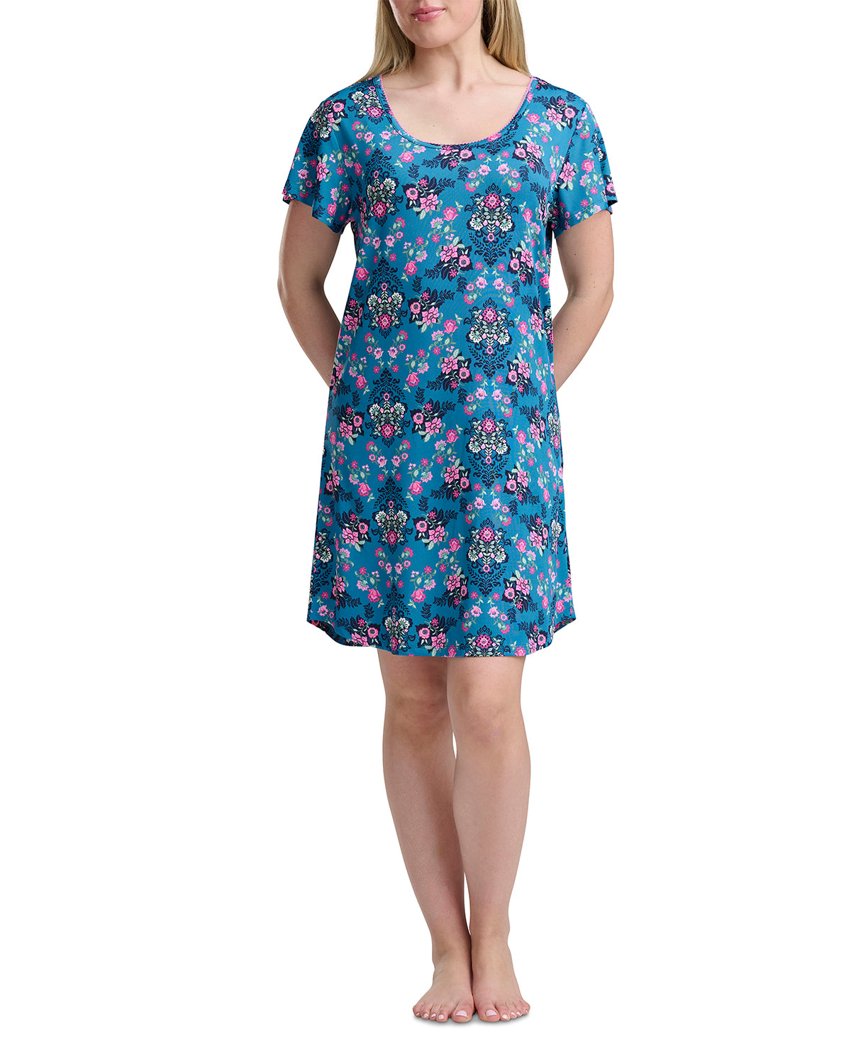 Karen Neuburger Short Sleeve Scoop Neck Sleepdress Floral Blue