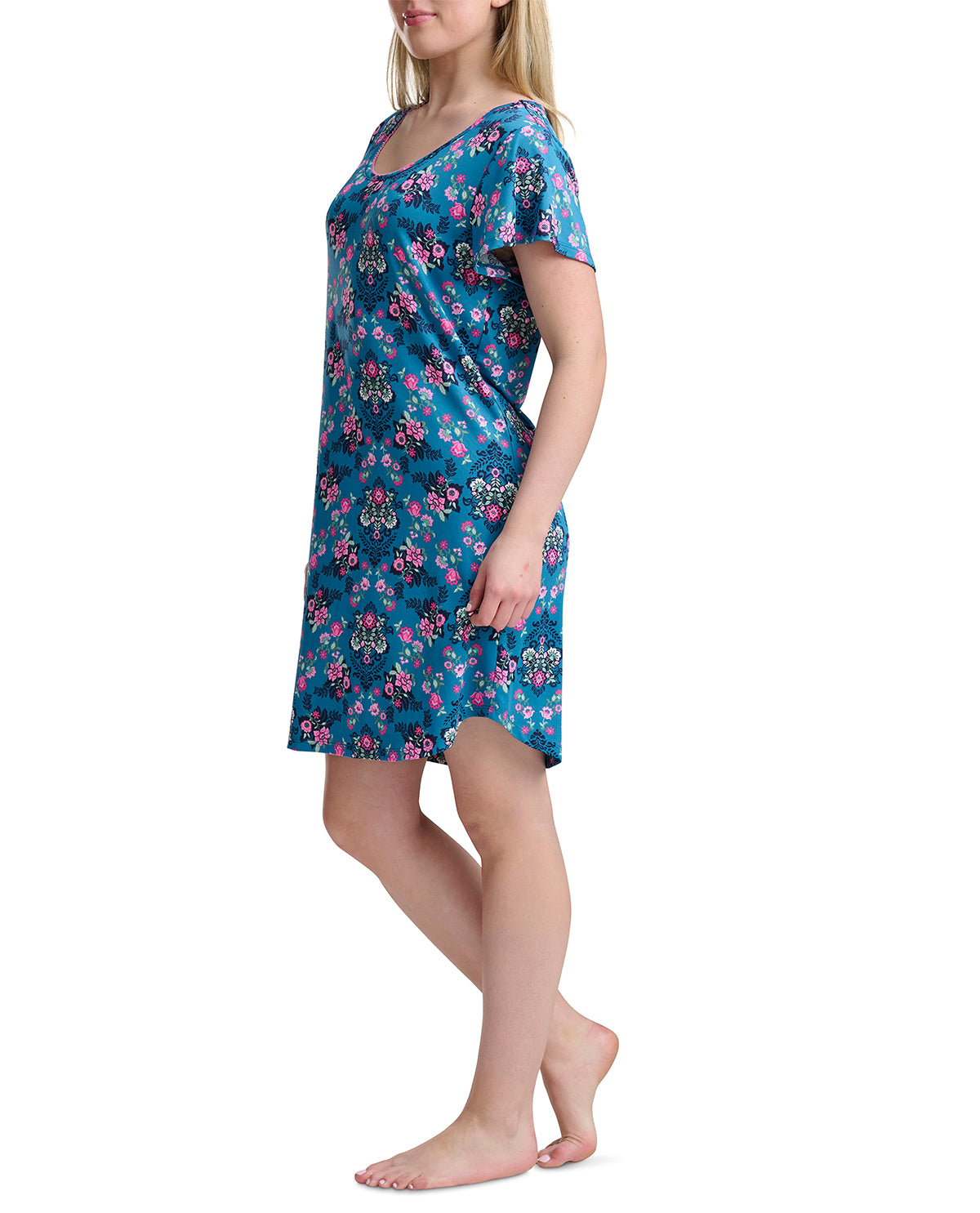 Karen Neuburger Short Sleeve Scoop Neck Sleepdress Floral Blue