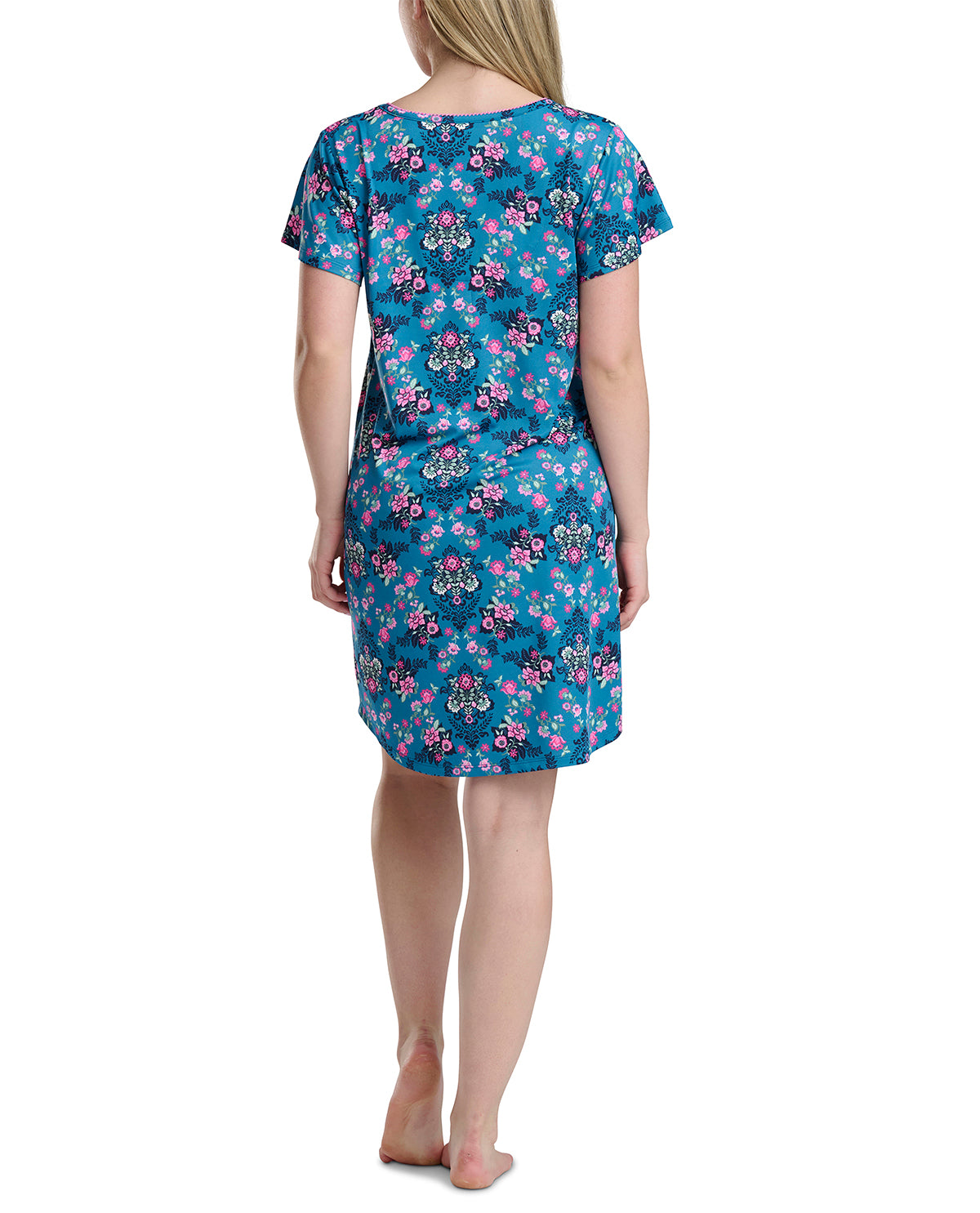 Karen Neuburger Short Sleeve Scoop Neck Sleepdress Floral Blue