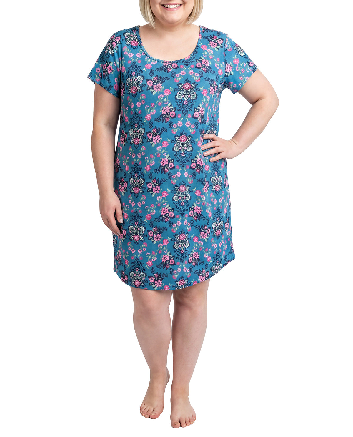 Karen Neuburger Short Sleeve Scoop Neck Sleepdress Floral Blue