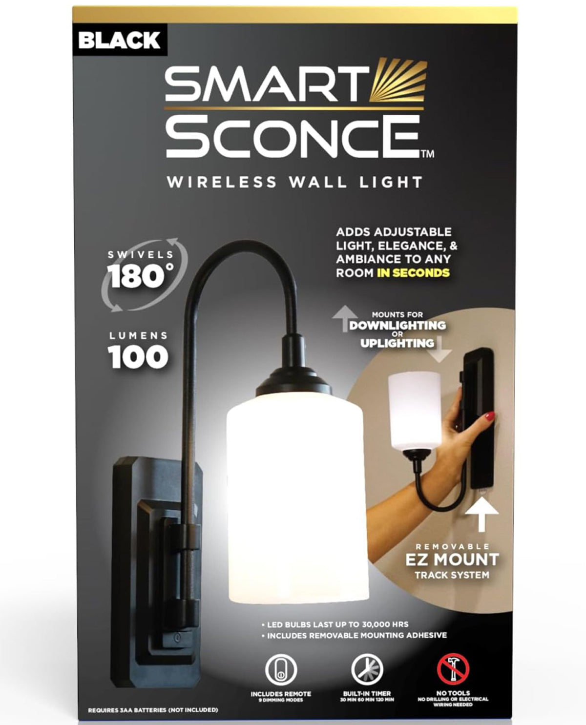 Smart Sconce Black - Dimmable Wireless Wall Light