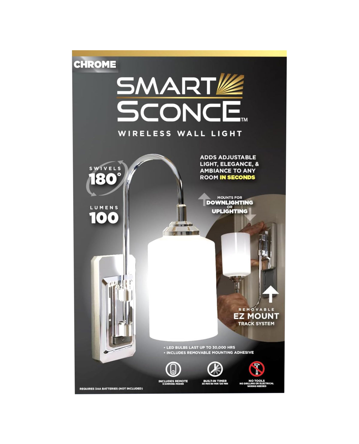 Smart Sconce Chrome - Dimmable Wireless Wall Light