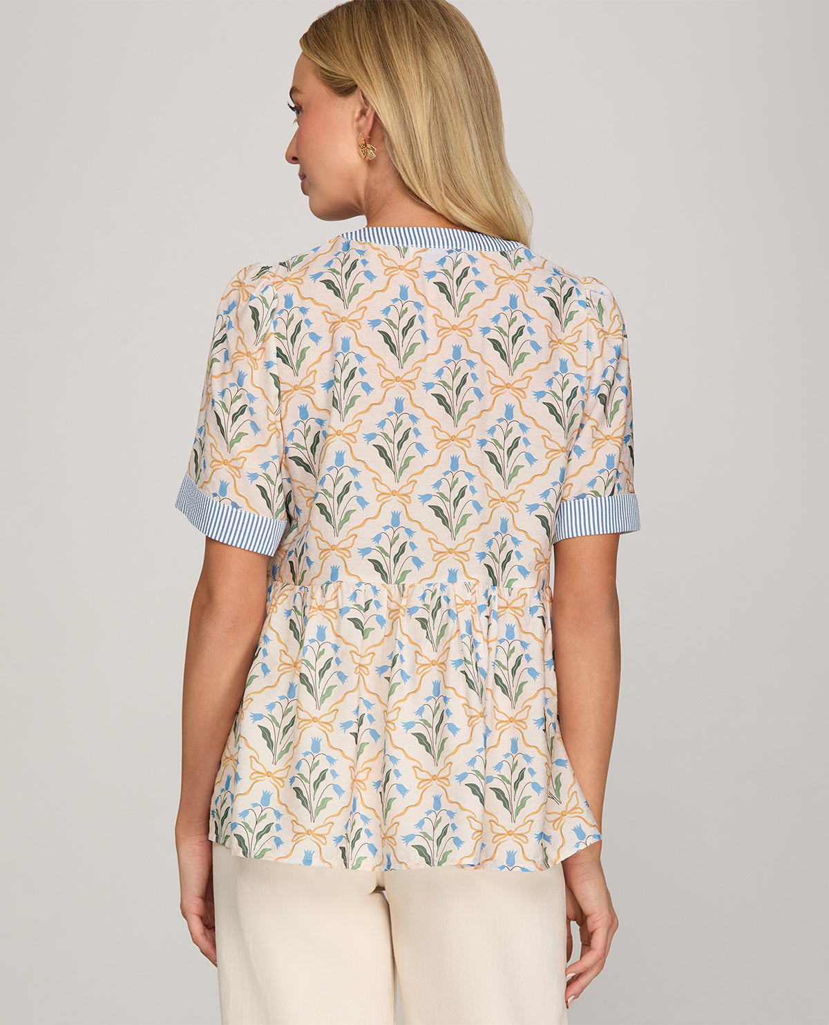 She And Sky Print Top White/Blue